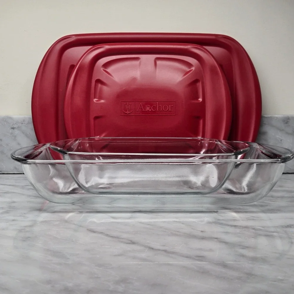 Anchor Hocking Glass‎ Bakeware Set 2 Piece Rectangular Baking Dishes w/ Red Lids